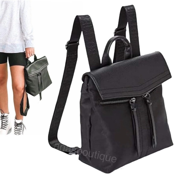 EUC Botkier Blk Faux Leather and Canvas Backpack great commuter bag Nylon straps - Picture 2 of 6